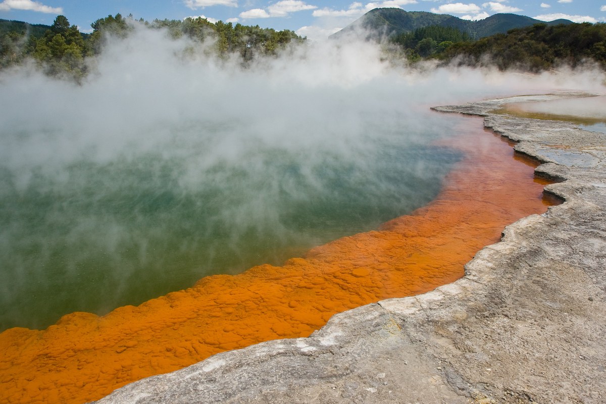 The orange-rimmed Champagne Pool at Wai-O-Tapu