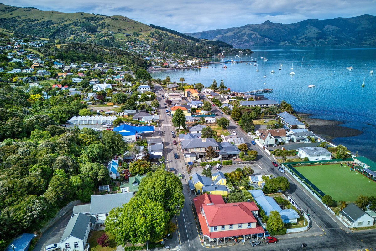 Akaroa village on its harbour in Banks Peninsula