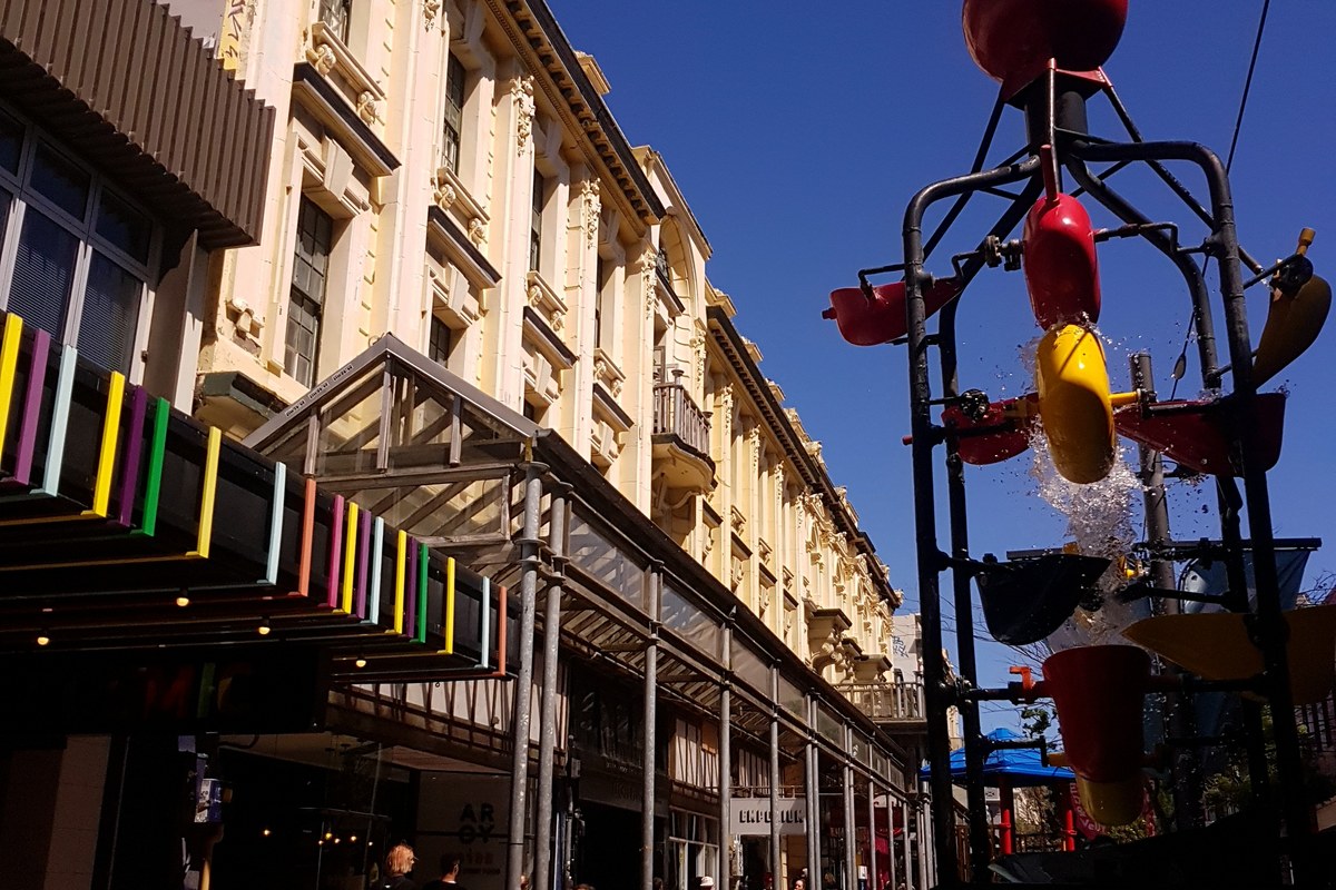 Colourful heritage shopfronts along Cuba Street in Wellington